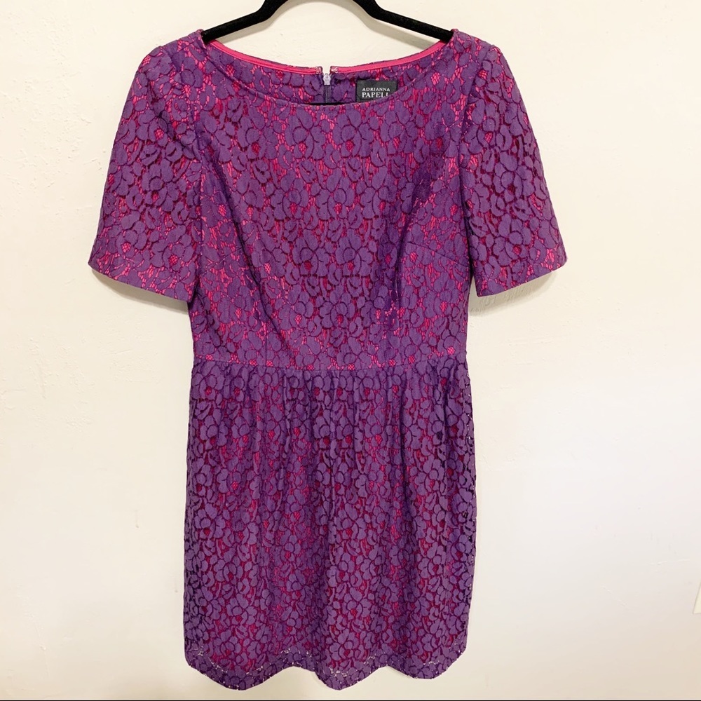 Adrianna Papell Pink Purple Lace Fit & Flare Dress